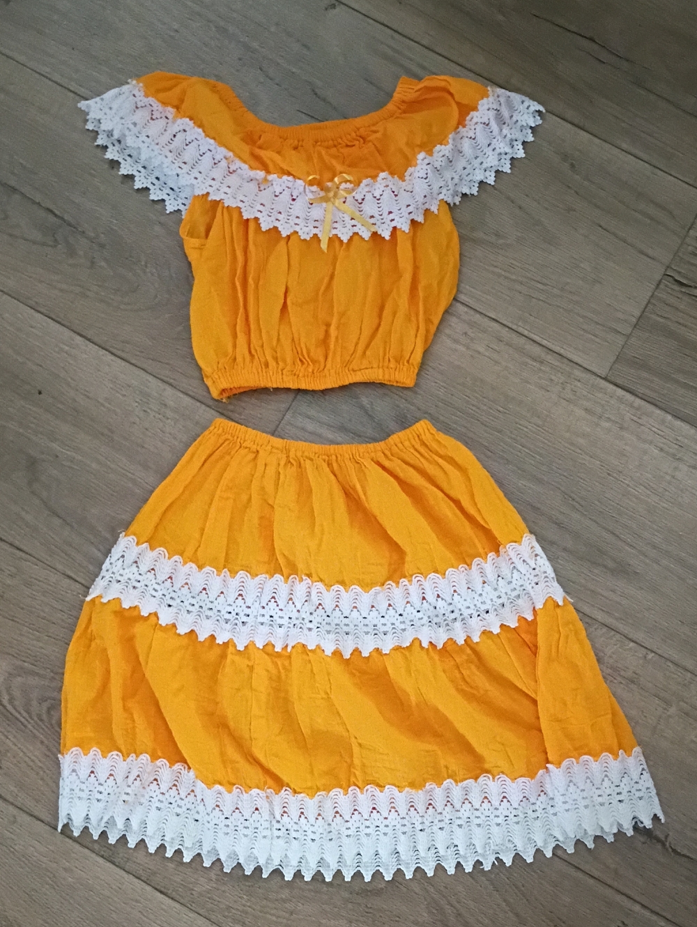 Two-piece Linen Or Muslin And Eyelet Summer Skirt and Top